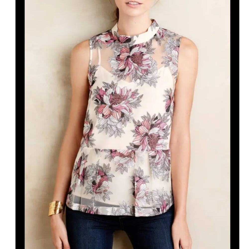 lululemon athletica Floral Sheer Sleeveless Peplum Top in Cream and Pink